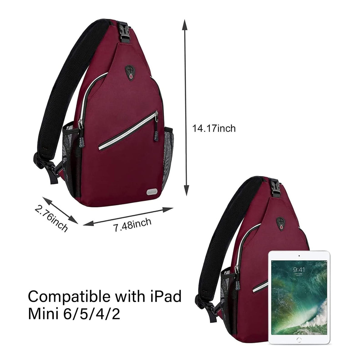 MOSISO Mini Sling Backpack,Small Hiking Daypack Travel Outdoor Casual Sports Bag, Wine Red