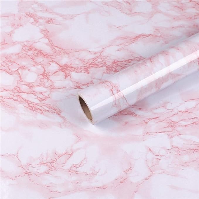 practicalWs 15.7 in × 118 in White Pink Marble Stick Paper Peel and Stick