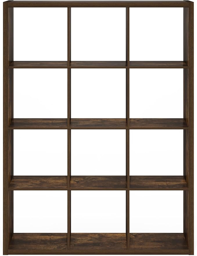 Furinno Cubicle Book Shelf, 12-Cube Bookshelf, Extra Thick Frame Reversible