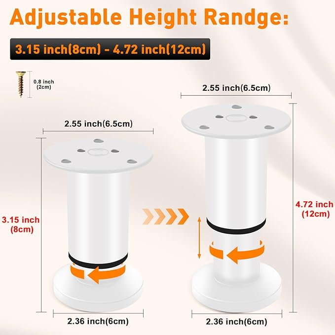 4 Pcs Adjustable Height Furniture Bed Support Legs 3.15-4.72 inch, Metal