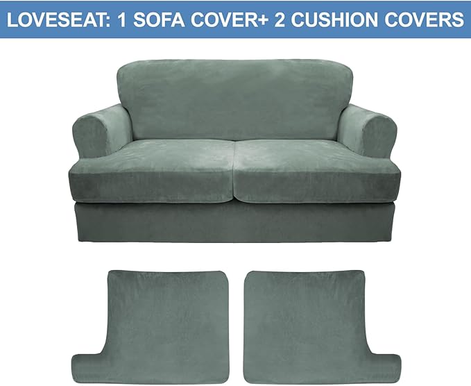 CUCRAF T Cushion Sofa Cover 3 Piece Loveseat Slipcovers, Soft Thick Velvet