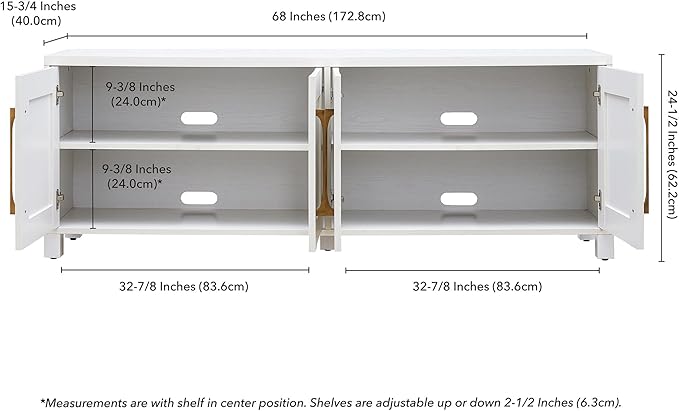 Henn&Hart Rectangular TV Stand for TV's up to 80" in White, TV Stands for the