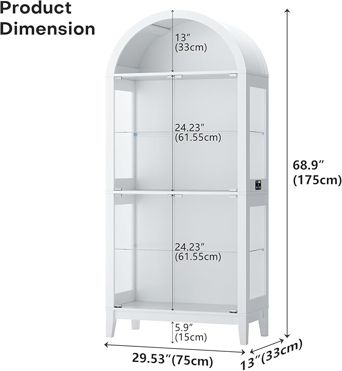 HNEBC 69" Display Case with RGB Lights, Arched 5-Tier Tempered Glass Display