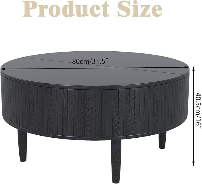 Round Fluted Lift Top Coffee Table