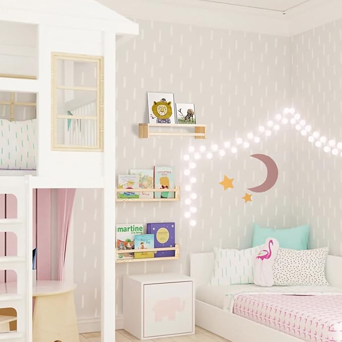 AZSKY Floating Nursery Book Shelves-Natural Wood Bookshelf