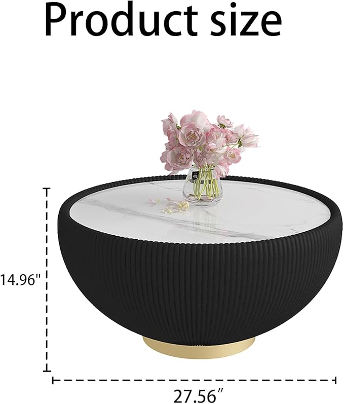 SSLine Bowl-Shape Coffee Table Modern Sintered Stone Top Coffee Table in Black