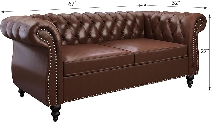 ORRD 2 Piece Living Room Set, Chesterfield Leather Sofa Loveseat Couch