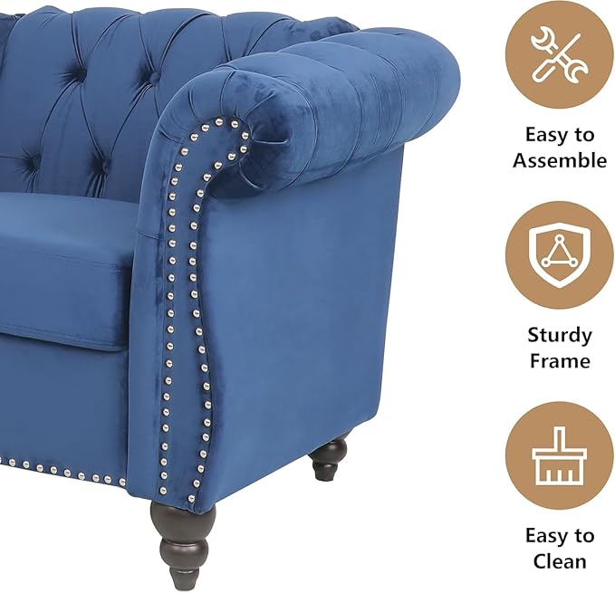 Mid-Century 2 Seater Sofa, Velvet Loveseat