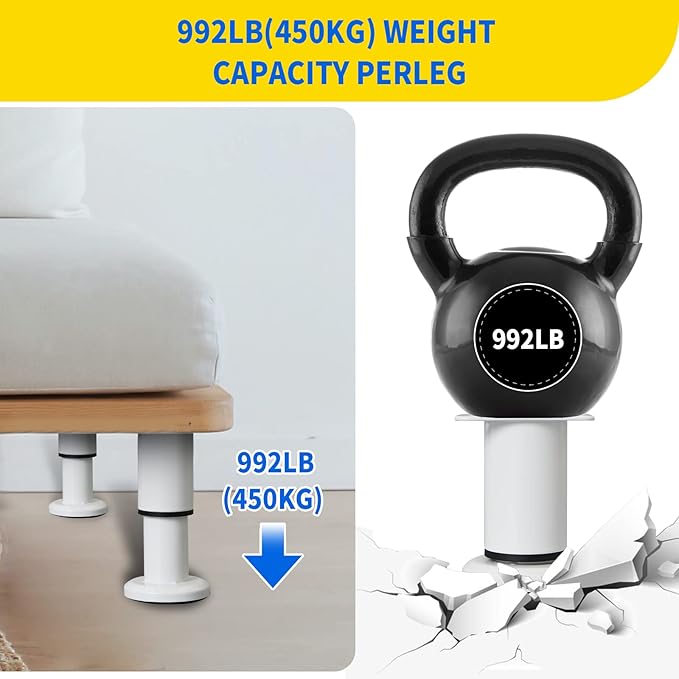4PCS Adjustable Furniture Couch Cabinet Legs 4.72-7.48 Inch, Heavy Duty