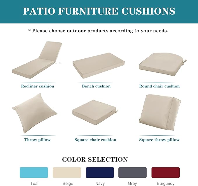 Chaise Lounge Cushion Outdoor, Waterproof and Stain-Resistant Lounge Deck