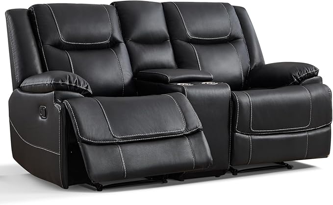 ANJ Premium Geniune Leather Manual Loveseat Recliner Sofa