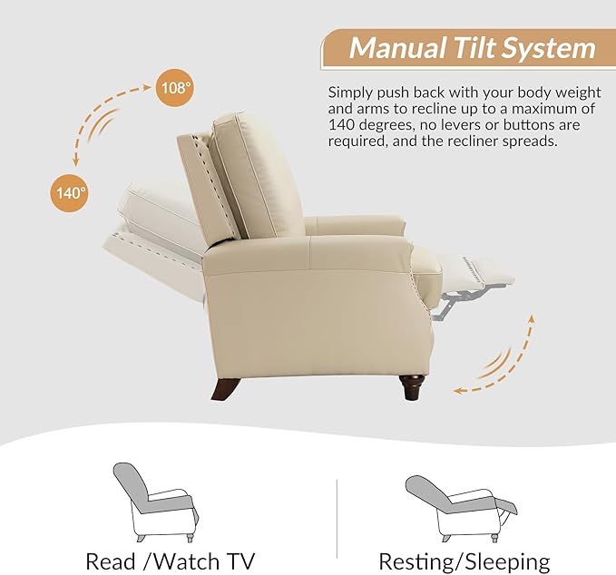 HULALA HOME Genuine Leather Manual Recliner Chairs Set of 2