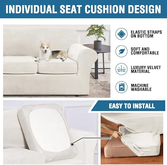 H.VERSAILTEX Modern Velvet Plush 4 Piece High Stretch Sofa Slipcover Furniture
