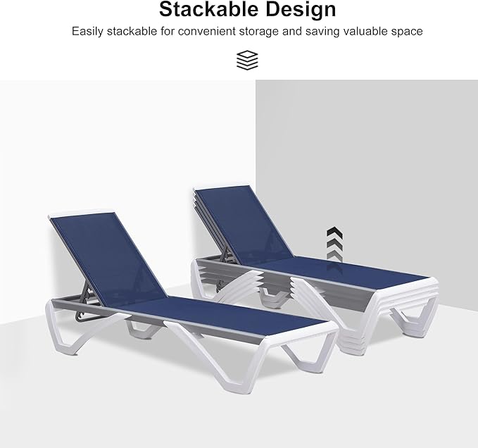 PURPLE LEAF Patio Chaise Lounge Chair Outside Aluminum Plastic Stackable