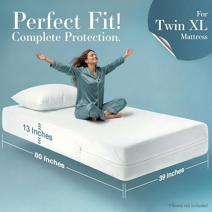 Utopia Bedding Mattress Protector Zippered Twin XL Size, 100% Waterproof Bed