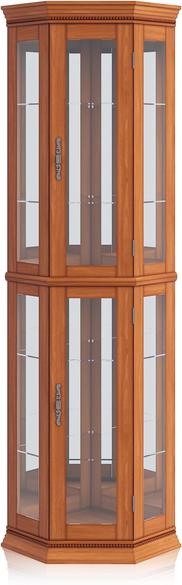 BELLEZE Lighted 3-Side Glass Display Curio Cabinet w/Tempered Glass Doors and