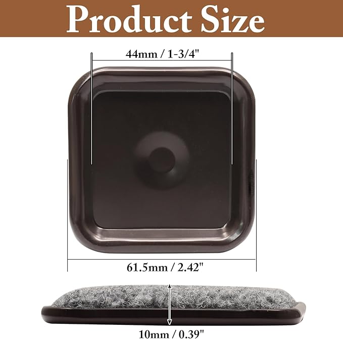 24Pcs Square Metal Felt Furniture Caster Cups, 1-3/4Inch Carpet-Bottom