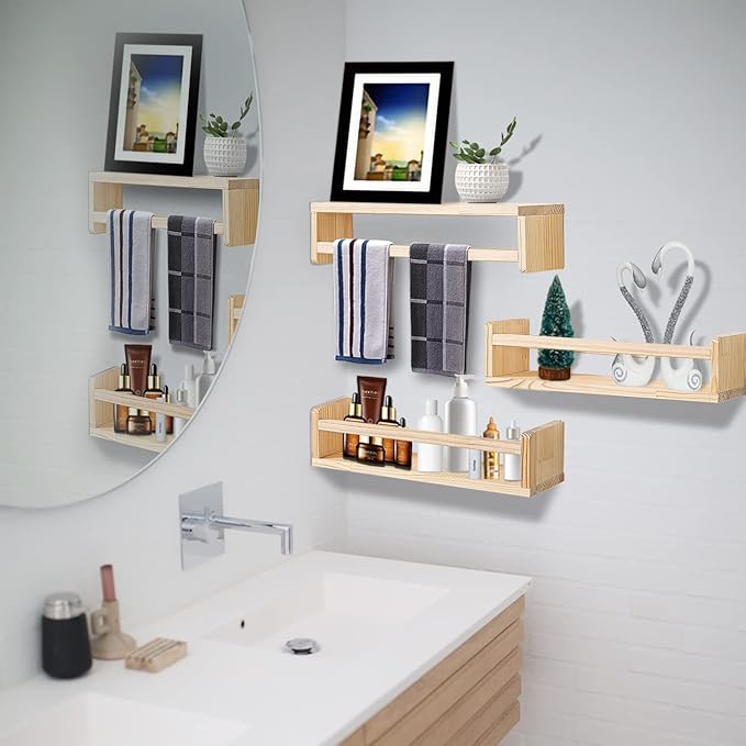 AZSKY Nursery Book Shelves 24 Inch Rustic Natural Wood Floating Shelves
