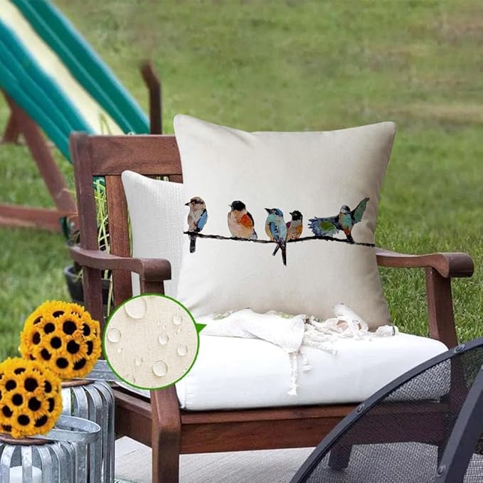 RABUSOFA Outdoor Pillow Covers 22x22 Inch, Outdoor Bird Lumbar Throw Pillow
