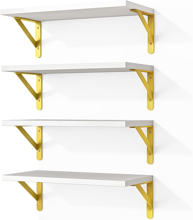 Fixwal White Shelves, Wood Wall Floating Mounted Shelves