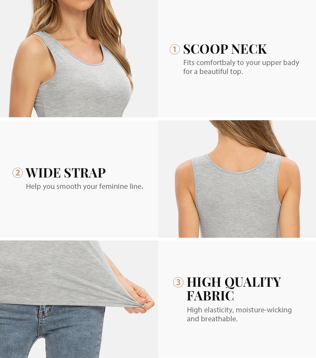 Rosyline 4 Piece Women Tank Tops Basic Sleeveless Undershirt Layering Tanks Black/White/Grey/Coffee S