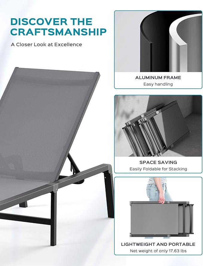 Ciokea Patio Chaise Lounge Chair, Foldable Lounge Chair