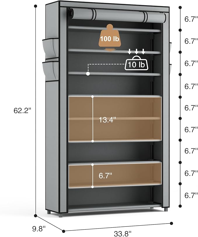 LANTEFUL Shoe Rack with Covers 10 Tier Tall Shoe Rack Organizer Large Capacity