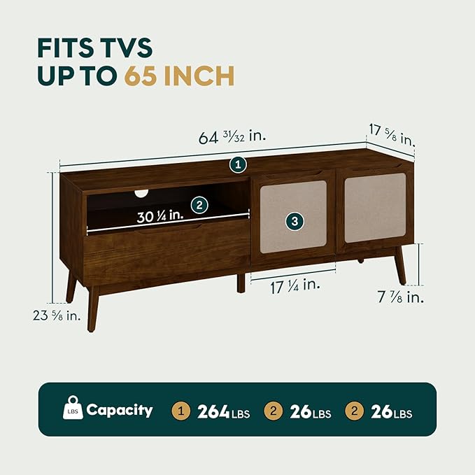 Calista TV Stand 1 Drawer 2 Door – Chestnut Finish Media Console