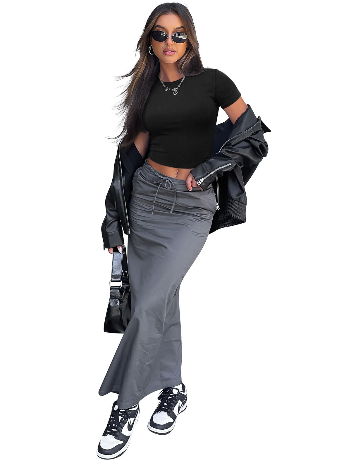 SAMPEEL Plain T Shirts for Women Compression Shirts Slim Fit Basic Tops Black 2XL