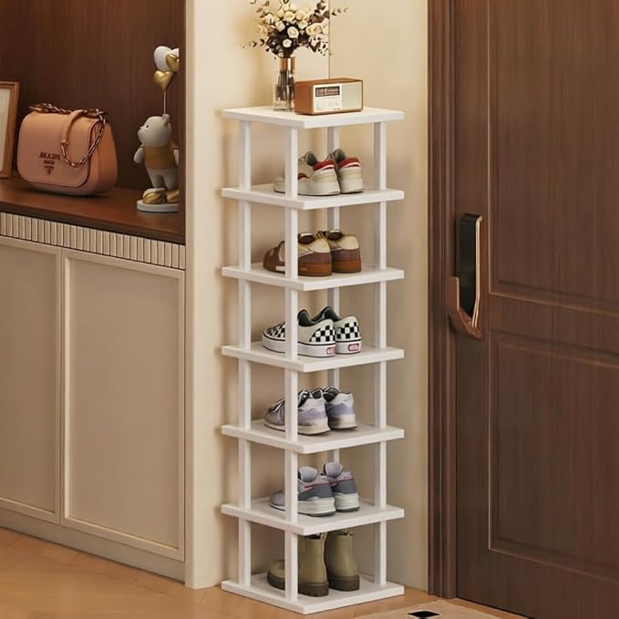 SAN HE Bamboo Shoe Rack 5Tier- Vertical White Shoe Rack
