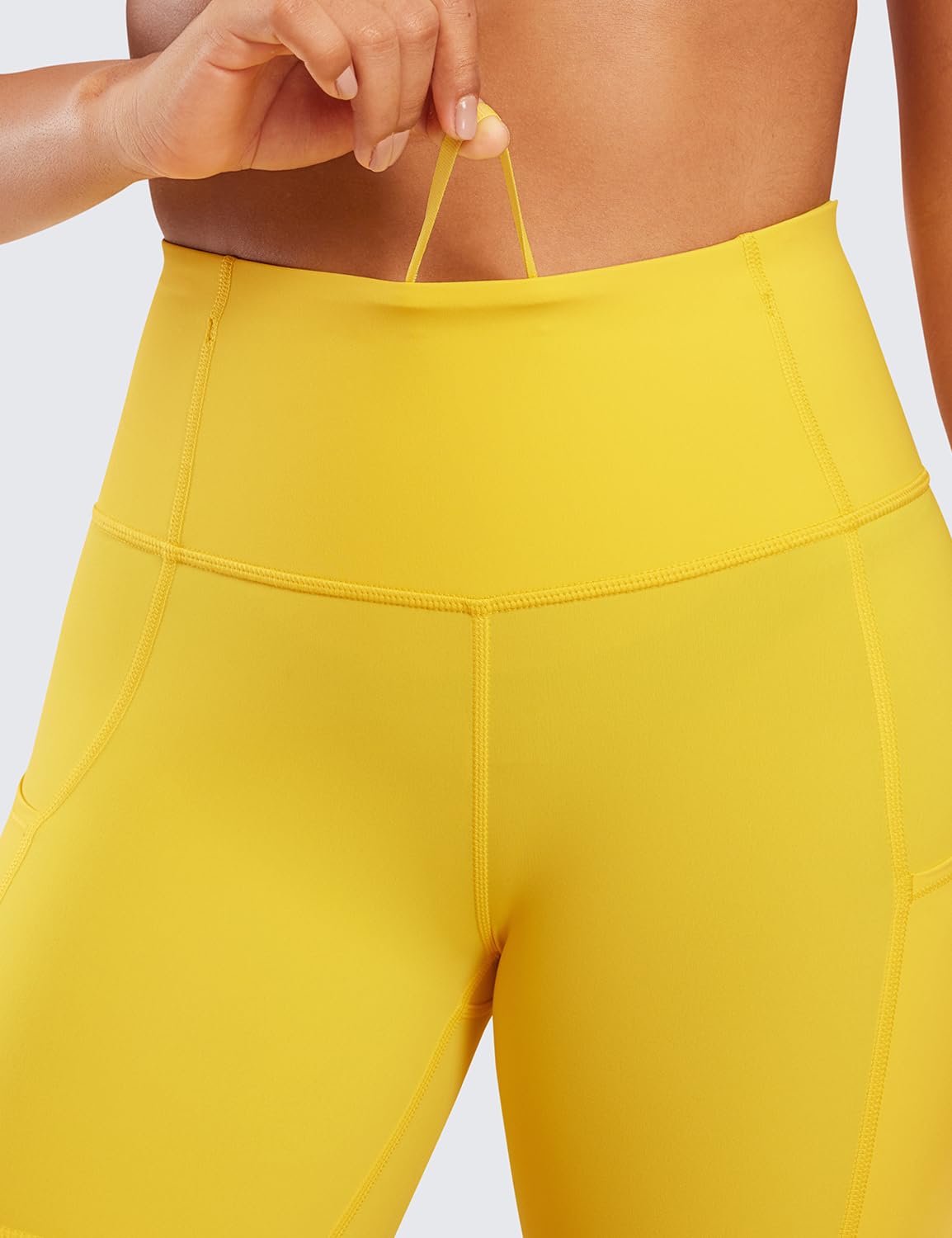 CRZ YOGA Women's Naked Feeling Light Running Shorts 6 Inches - High Waisted Gym Biker Compression Shorts with Pockets High Visibility Yellow X-Small