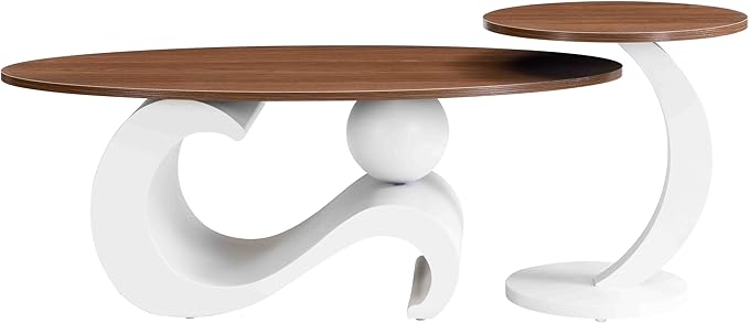 Modern Oval Coffee Table Set of 2, Wood Nesting Coffee Tables