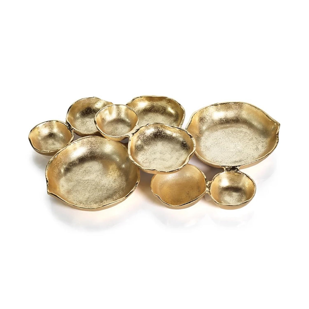 Zodax Cluster of Round Serving Bowls | Cast Aluminum Base | 9 Bowls | 19" x 12" x 2.5" | Gold Finish