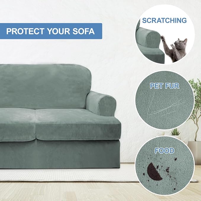 CUCRAF T Cushion Sofa Cover 2 Piece Armchair Slipcovers, Soft Thick Velvet