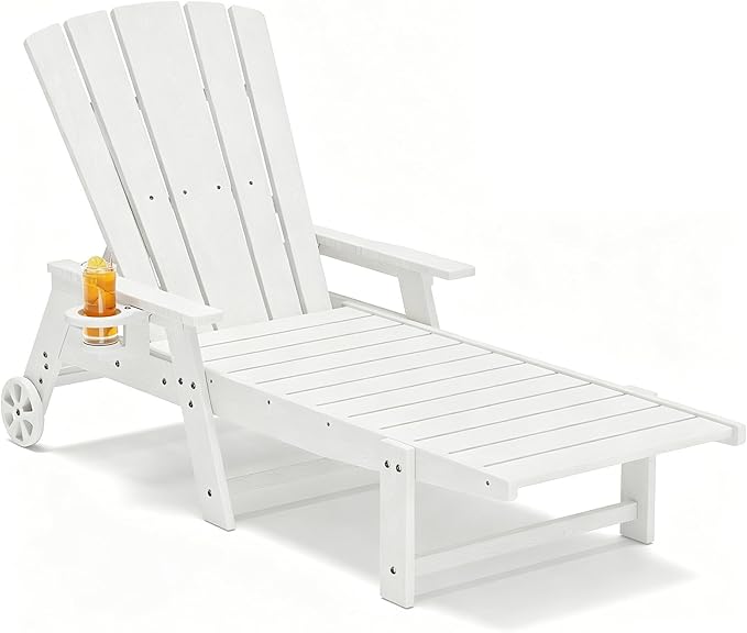 Outdoor Lounge Chair, HDPE 4-Position Adjustable Chaise Lounge Outdoor