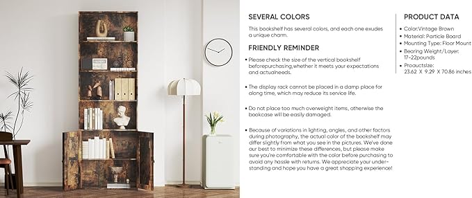 Bookshelf, 6-Tier Floor Bookcase