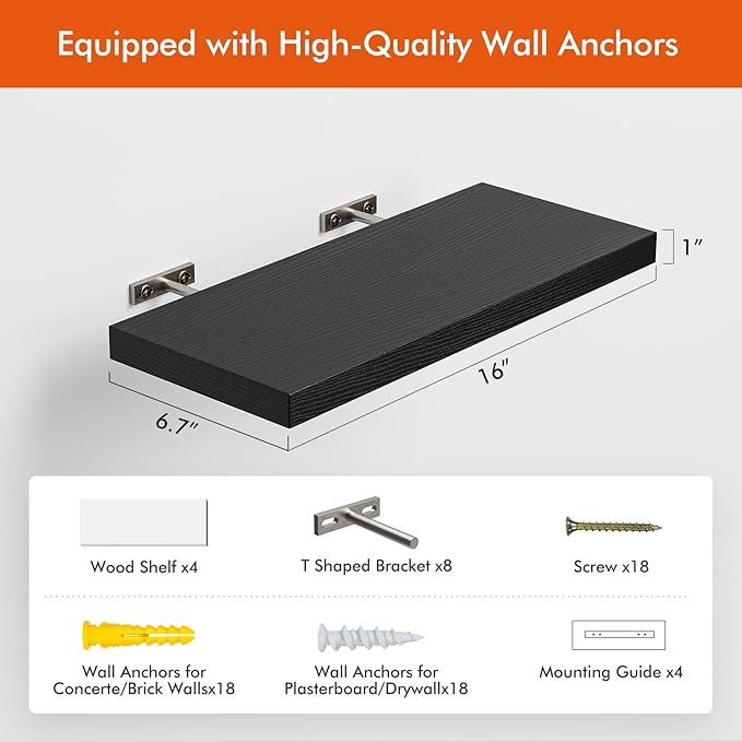 YUFLINX 16’’Black Floating Shelves