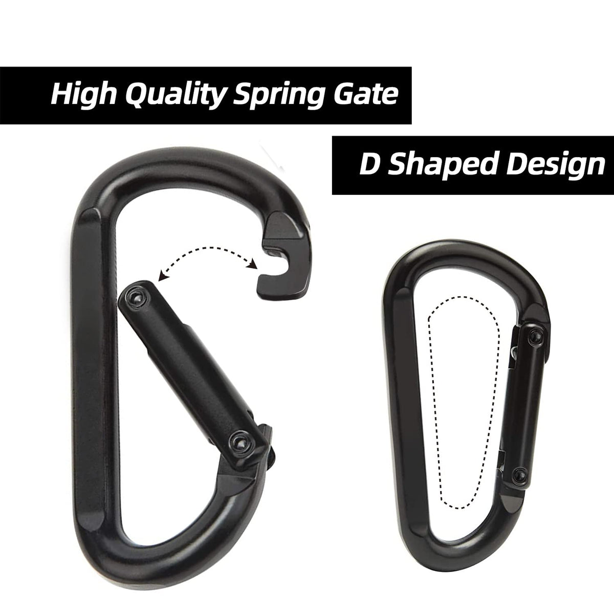 EZYA Carabiner Clip, 860lbs, 3" Iron Heavy Duty Carabiner, D Shape Hook - Hammocks, Camping, Hiking Accessories, Keychains, Caribiniers for Dog Leash, Yoga Swing, Gym etc, Black