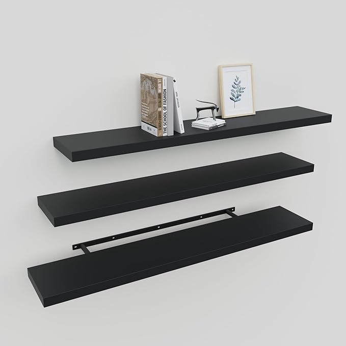 Upassion Floating Shelves for Wall Set of 3, Frame Display Black Floating Shelf