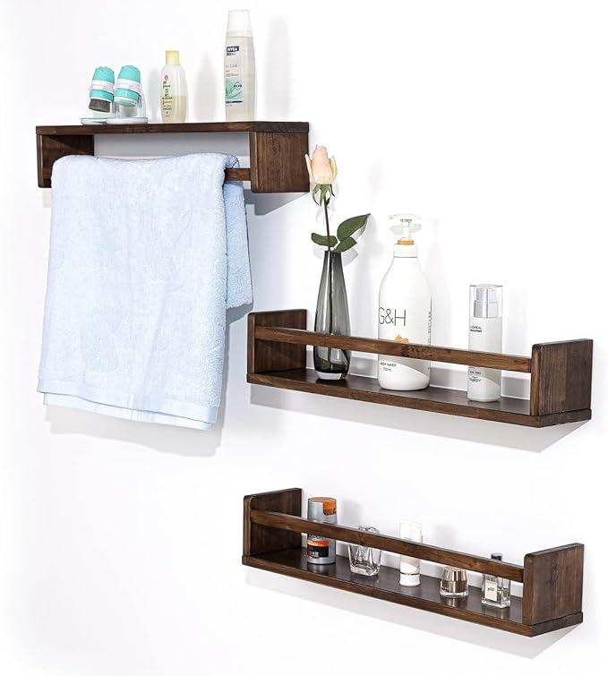 AZSKY Nursery Book Shelves 24 Inch Deep Walnut Floating Bookshelf