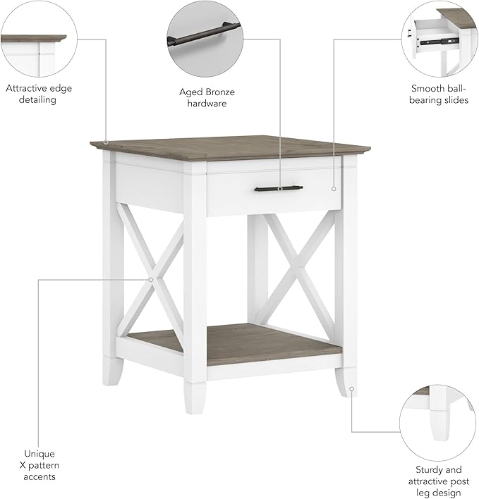 Bush Home End Table with Drawer, Nightstand with Storage, Living Room and