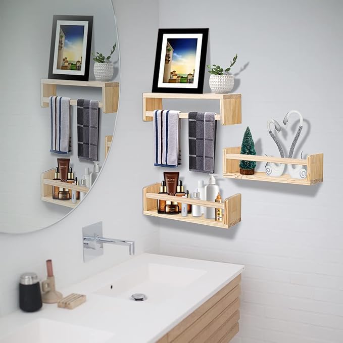 AZSKY Floating Nursery Book Shelves-Natural Wood Bookshelf