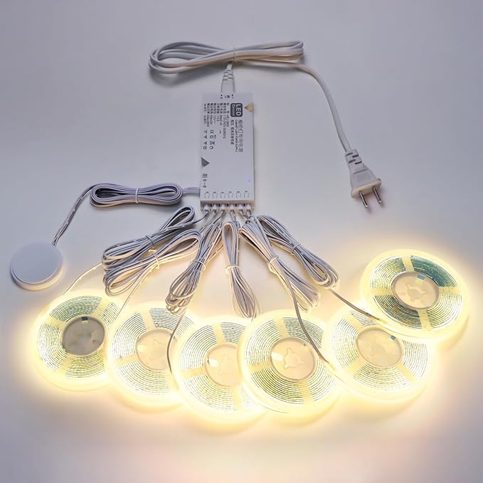 AIMENGTE 12V COB LED Cabinet Lights Strip, 6 x 3.3ft Touch Dimmable 3000K