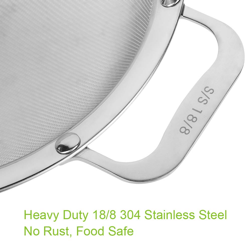 9" Large Mesh Strainer, Stainless Steel 18/8 Extra Fine Quinoa Sieve, with Solid Sturdy Handle, Flour Filter with Wider Hook