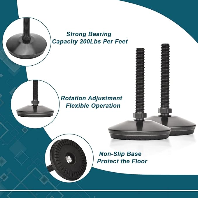 4 Set M10 Leveling Feet with 4-Pronged T Nut, Adjustable Leg Levelers Heavy