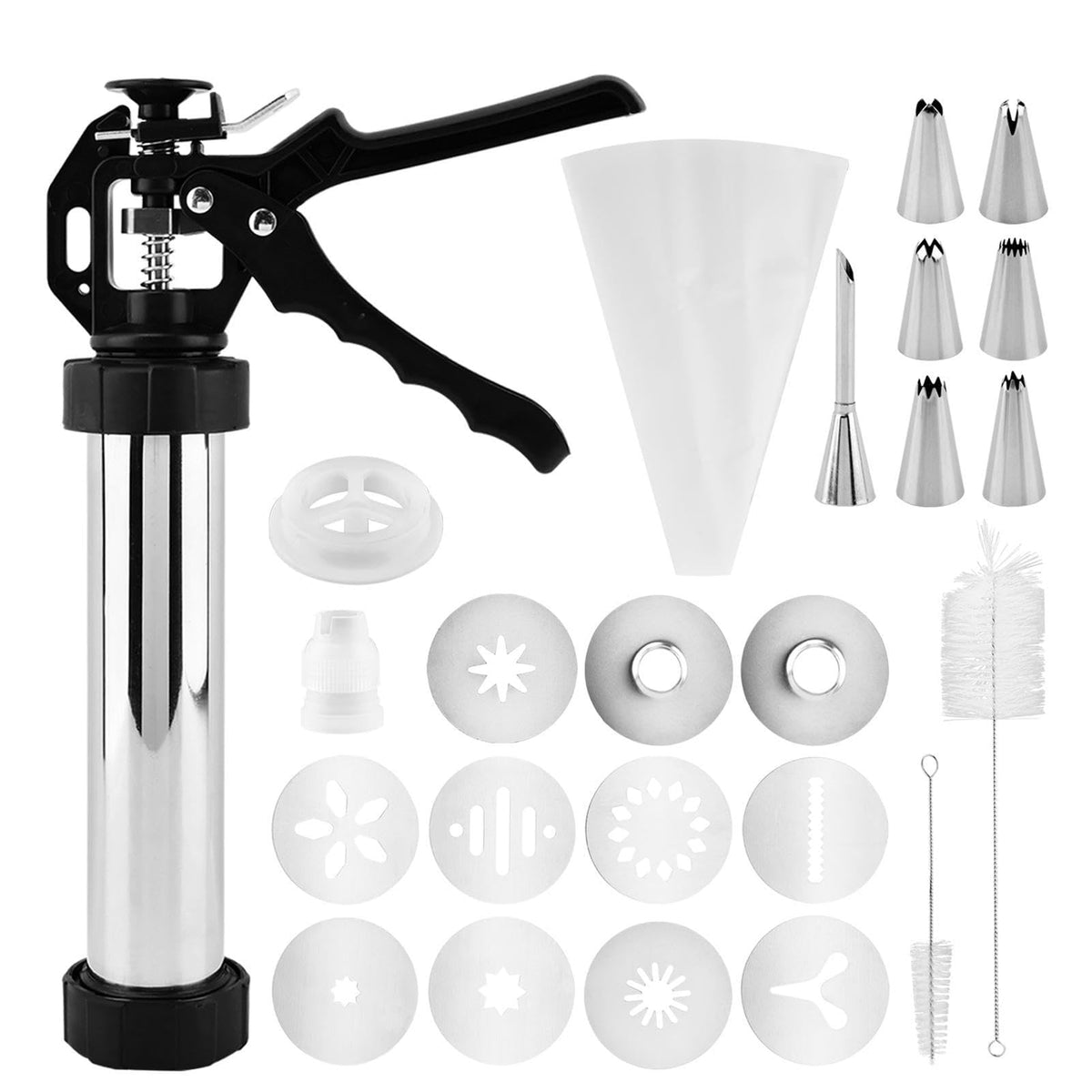 3-in-1 Stainless Steel Churros Maker Machine – Multifunctional Cookie Press with Piping Bag, Nozzles & Discs
