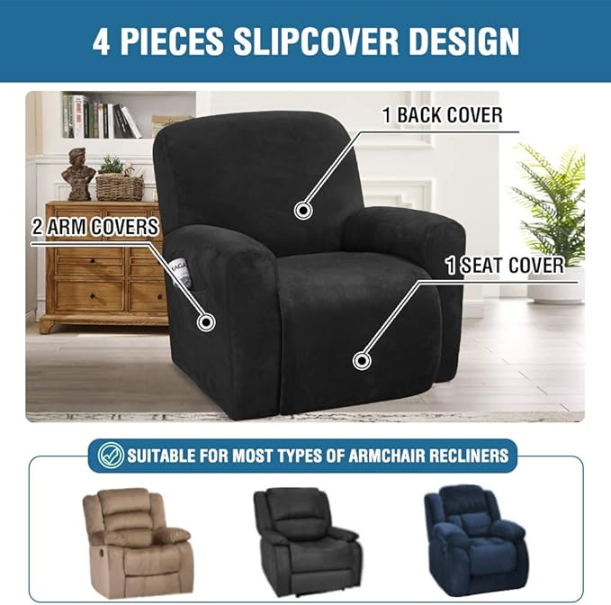 H.VERSAILTEX Velvet Stretch Recliner Couch Covers 4-Pieces Style Recliner Chair