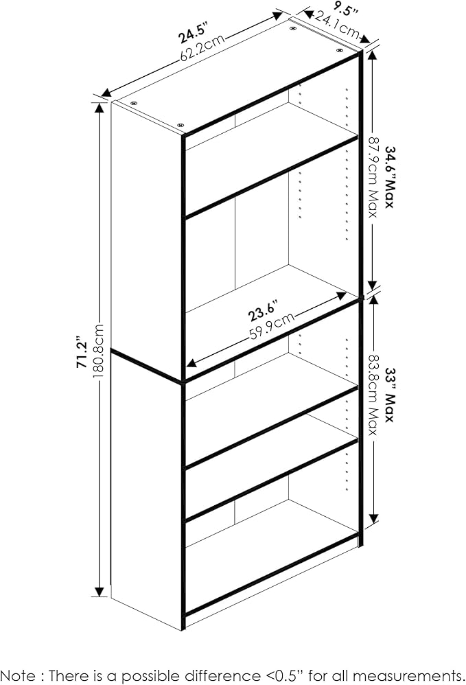 Furinno Jaya Book Shelf, 5-Tier Bookshelf, Bookcase