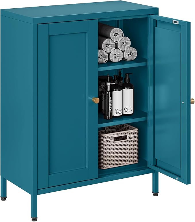 Bevivog Bathroom Floor Storage Cabinet, Metal Storage Sideboard
