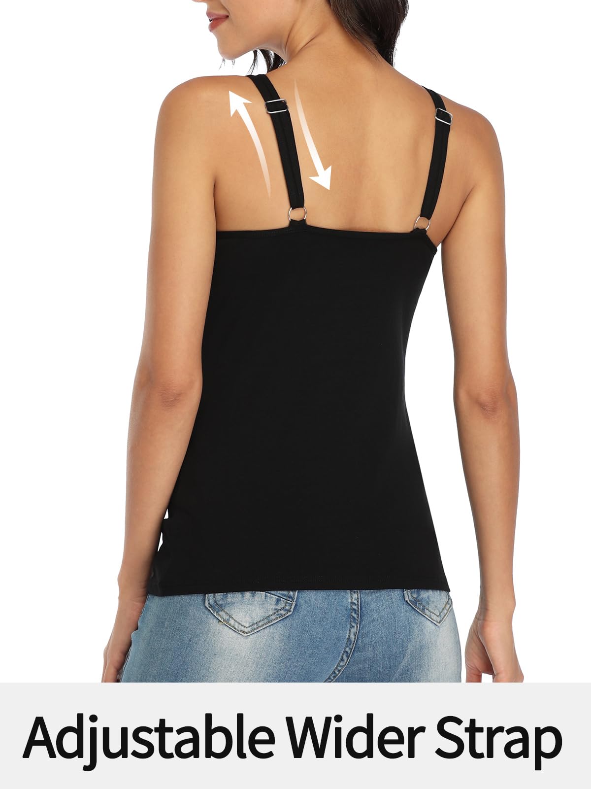 V FOR CITY Women's Tank Tops with Built-in Bra Black Cotton Camisole Sleeveless Cami Shirts Black